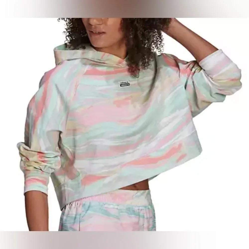 Adidas Pastel marble crop hoodie - Picture 1 of 8